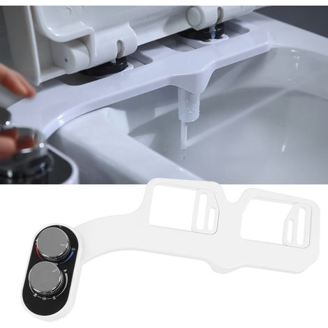 Bidet intelligent, non électrique, à double buse avec eau chaude et froide, installation facile, siège de toilette/bidet à eau douce non électrique avec buse, autonettoyant, pression d'eau réglable. A (1/5)