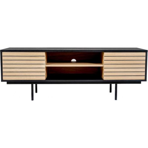 Meuble TV Design "Stripe" 150cm Chêne & Noir (1/5)