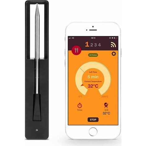 GABRIELLE 100 % kabelloser Kochfühler, vernetztes Fleischthermometer, Backofen, Temperaturregelung, große Reichweite, Wi-Fi/Bluetooth-Verbindung, Schwarz