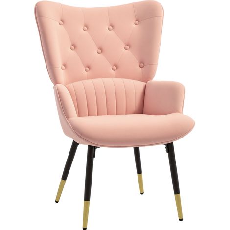 Fauteuil du salon Simple fauteuil rembourré en velours avec dossier haut style moderne 68x72x103 cm rose (1/5)