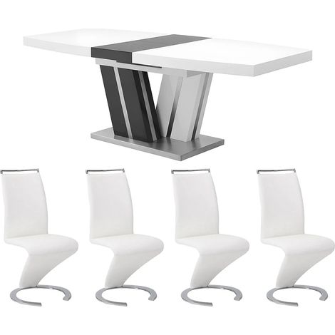 Set tavolo NOAMI + 4 sedie TWIZY Bianco e grigio (1/5)