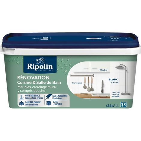 Peinture rénovation cuisine et salle de bain - Blanc - Satiné - Ripolin - 2L