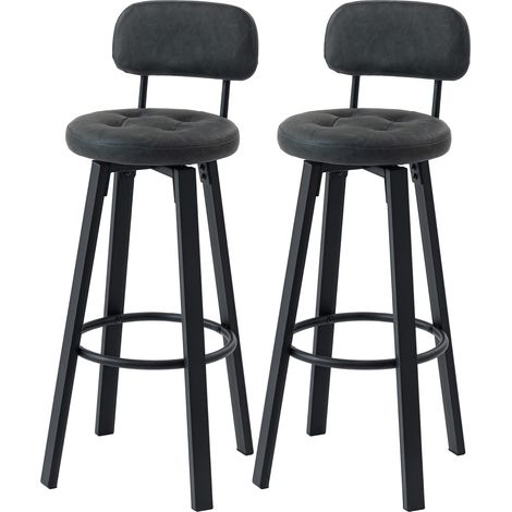 Tabourets de cuisine Giratorios Tapizados PU, avec dossier, cadre métal, repose-pieds, gris foncé - Jeu de 2
