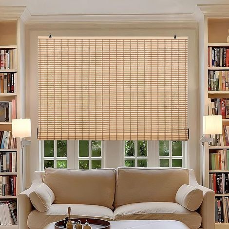 Store Enrouleur en Bambou Opaque, Protection Solaire et Brise-Vue pour Porte/fenêtre (Marron, 120 x 250 cm) (1/5)