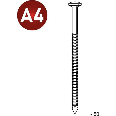 Pointe Annelée en Vrac Tête Bombée Inox A4 - 25/27x50 mm - 1 kg - D-Work