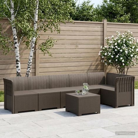 Canapé de Jardin Modulaire 6 Places avec Table Basse en PP Aspect Rotin Gris Clair - PANGIVO (1/5)