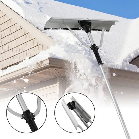Jiubiaz Rastrillo de nieve para tejado de aluminio, 1 unidad, cabezal plegable 70.5×15 cm, 5 tubos encajables, longitud 190-630 cm, empuñadura TPR (1/5)