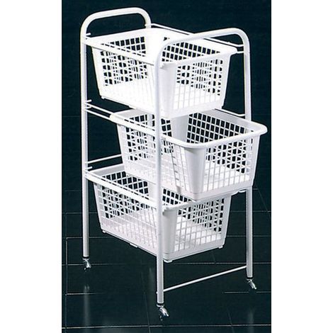 Resserre à légumes 3 corbeilles coulissantes 36x26x15 cm – Dimensions 30x36x68 cm – Roulettes pivotantes – Coloris blanc – Metaltex (1/9)