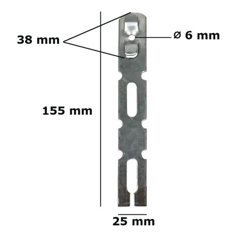 Patte de fixation L 155 mm pour dormant de 60 ou 70 mm pour pose en applique de fenêtre GEFRADIS