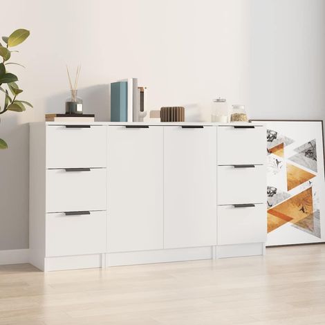 vidaXL Buffets 3 pcs Blanc Bois d'ingénierie (1/5)
