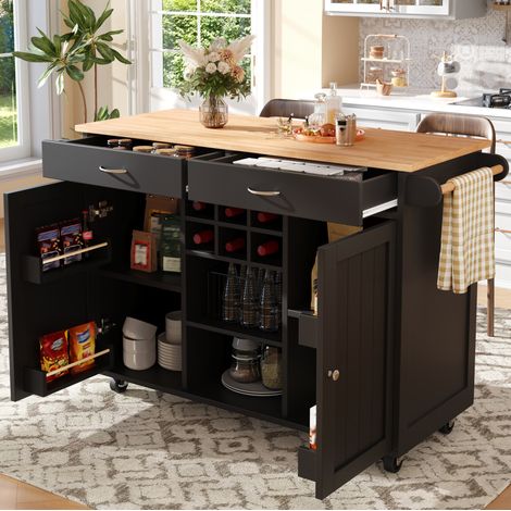 Mobile cucina isola mobile 102 x 45 x 92 cm con contenitore, nero HAVRYA (1/5)