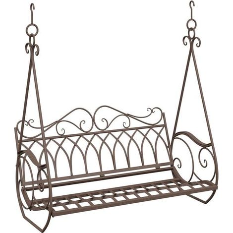 Banc suspendu en acier, 112 x 60 x 126,5 cm, marron vintage.