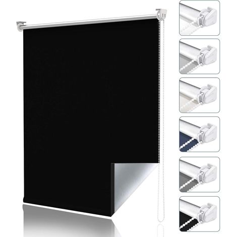 Store Occultant sans Perçage, Store Enrouleur Opaque Thermique Isolant, Protection Solaire pour Fenêtre et Porte, 45l x 170L cm (Largeur du Tissu 40 cm), Noir (1/5)