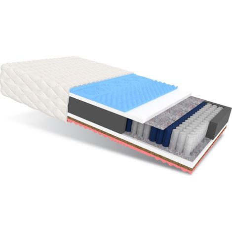 Matratze 180x200 Taschenfederkern GINASO 7 Zonen H3 H4 22 cm Kokos Visco HR Schaum Polyurethanschaum JERSEY