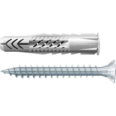 Cheville pour tous matériaux de construction UX 8x50 avec collerette et vis - boîte de 25/25 chevilles universelles UX 8 x 50 R S/25 et 25 vis pour panneaux d'aggloméré 5,0x80 094760 Gris (1/4)