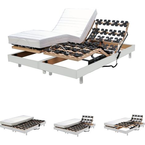 Le Quai Des Affaires – Lot de 2 sommiers relaxation électrique 80x200 – Structure MDF blanc – 10 rangées de plots – Réglages indépendants tête et pieds