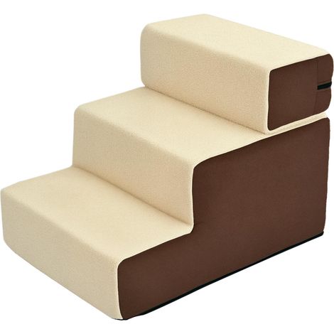 Escalier pour animaux, escalier pour chien, escalier pour chat, 3 marches pour chats et chiens, peluche, beige, 54 x 40 x 39 cm (1/5)