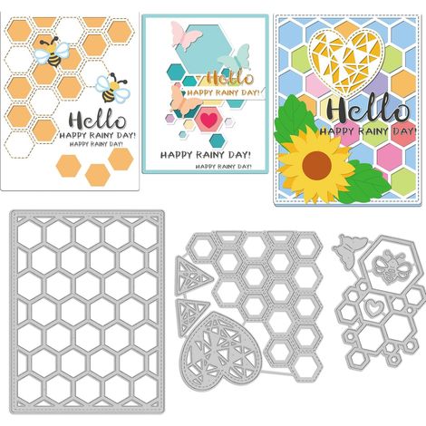 Lot de 3 matrices de découpe hexagonales en nid d'abeille,Matrices de découpe géométriques,Matrices de découpe en métal pour cartes de Noël, scrapbooking, album, décoration en papier (1/5)