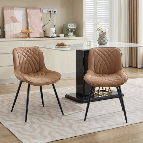 Lot de 2 chaises de salle à manger – similicuir perforé – matelassage 3D – piètement métallique – kaki (1/5)