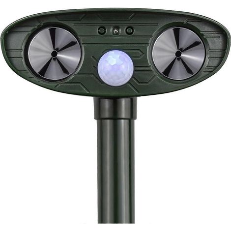 Répulsif pour chats, chiens, renards et oiseaux à ultrasons et à énergie solaire, avec détecteur de mouvement PIR et LED. (1/5)