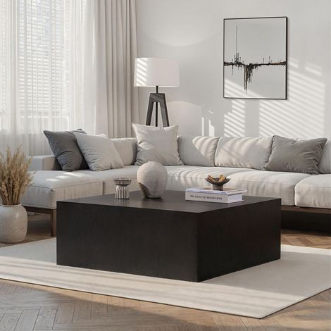 Table basse carrée 90x90x35 cm décor noir