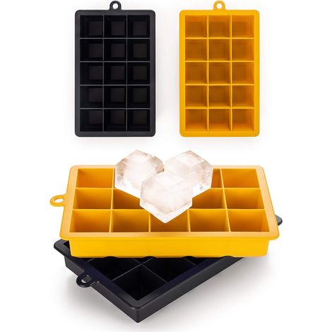 2 Bacs De 15 Glaçons, Soit 30 Glaçons - Bac Glacon Silicone - Sans BPA - Noir/Jaune (1/5)