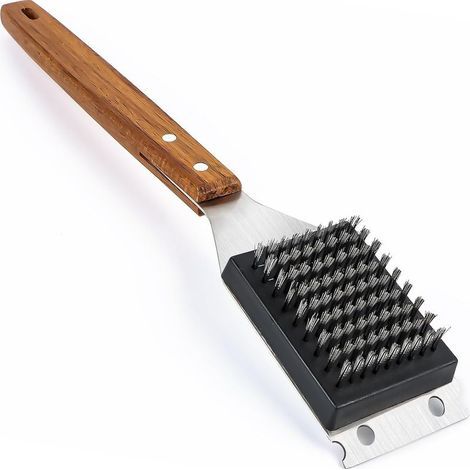 Brosse Barbecue, 2 en1 Brosse de Nettoyage de Barbecue, Grand Manche en Bois BBQ Brosse de Nettoyage, Brosse pour Gril Brosse Grille Barbecue pour Gril à Charbon, Barbecue électrique (1/5)