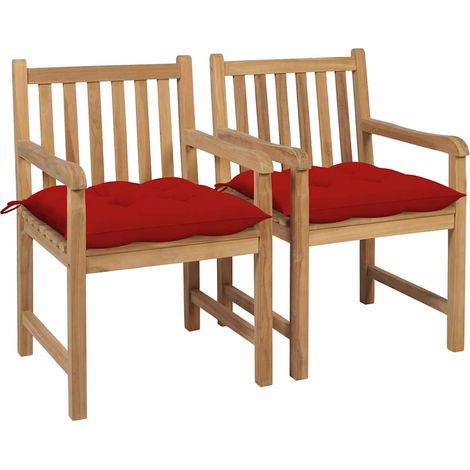 vidaXL Chaises de jardin lot de 2 et coussins rouge Bois teck massif (1/5)