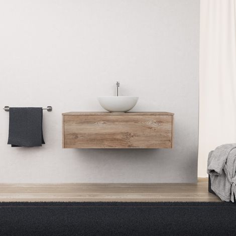 Inda - Badezimmerschrank 1 Schublade L.100 mit Aufsatzwaschbecken / Natureiche - Diamante