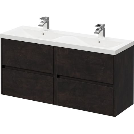 Montego Metallic Slate 1200mm Wall Mounted Vanity Unit with Ceramic Double Basin and 4 Drawers