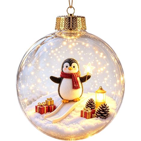 Boule à neige lumineuse 3D en acrylique transparent, décoration à suspendre au sapin de Noël avec le Père Noël et son traîneau de rennes (1/5)