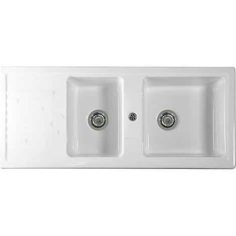 Lavello da incasso in ceramica mod. c283 con 2 vaschette 116 x 50 bianco (1/3)