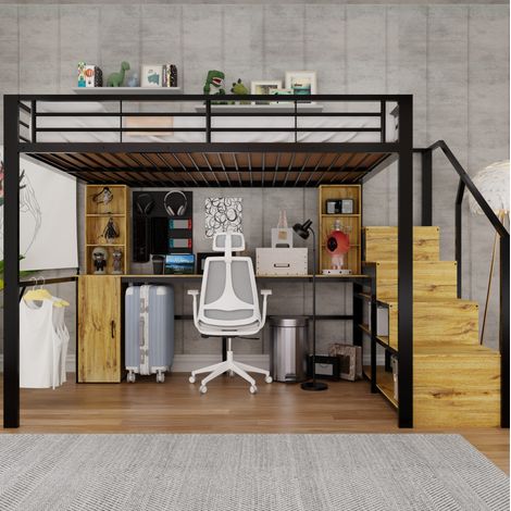 Metall-Hochbett 255x144,5x170,5 cm schwarz mit Schreibtisch, ohne Matratze – MEUBLIV (1/5)