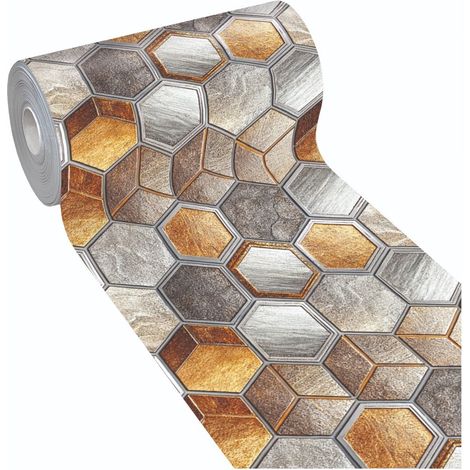 Tappeto Cucina Antimacchia Stampa HD Alta Definizione Passatoia Mosaico Esagonale Pietre - 51x160 cm