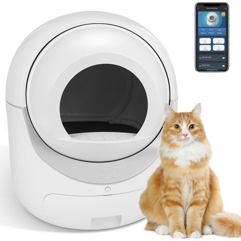 Okwish Katzentoilette Automatische selbstreinigende Katzentoilette mit App-Steuerung
für alle Arten von Katzenstreu, sicher, Geruchsbeseitigung (1/5)