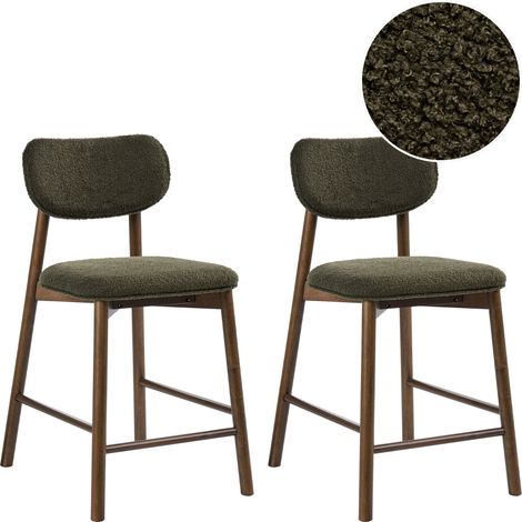 Conjunto de 2 sillas de bar asiento y respaldo acolchado de bouclé estructura de madera de caucho comedor cocina marrón y verde Mills