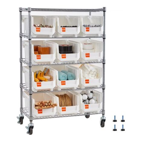 Estantería de Almacenamiento con Ruedas de 5 Niveles, 12 Compartimentos Organizadores, para Garaje, Almacén, Oficina, Restaurante, Aula y Cocina, 690 x 355 x 1065 mm, Carga por Nivel 52,2 kg (1/5)