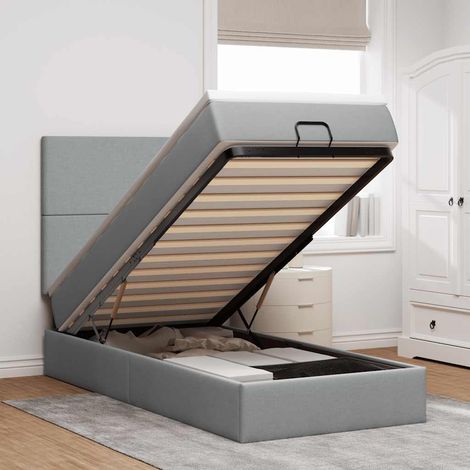 Ottoman-Bett mit Matratze Hellgrau 100x200 cm Stoff
