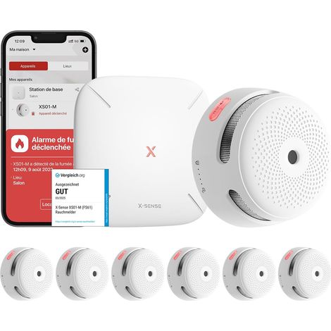 Détecteur de Fumée Connecté, Kit de Sécurité pour la Maison avec Station de Base, Conforme à la Norme EN14604, Compatible avec l'Appli Home Security, FS61 (1/5)