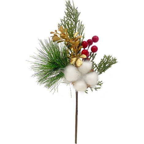 Künstliche, einstämmige Kiefernnadeln, Weihnachtsdekoration im europäischen und amerikanischen Stil, grünes Blumenarrangement, Weihnachtsbaumschmuck (kleiner einzelner Stiel aus Baumwolle, Weihnachten (1/2)