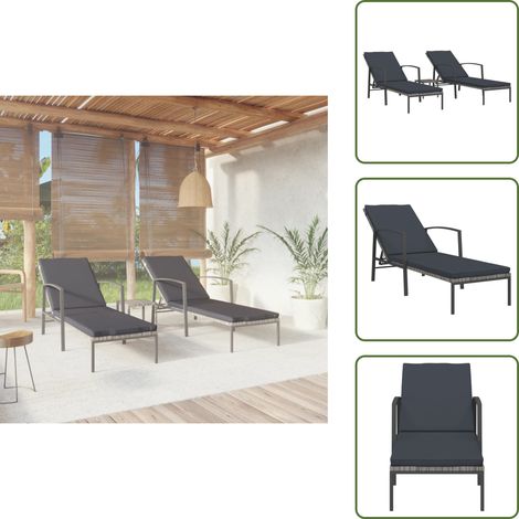 Tumbona para balcón - vidaXL Tumbonas con mesita 2 unidades ratán sintético gris - Tumbona para piscina