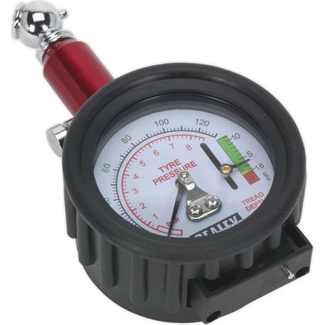 Sealey Tyre Pressure Gauge with Tyre Tread Depth Gauge 0-8bar(0-120psi) TSTPDG01