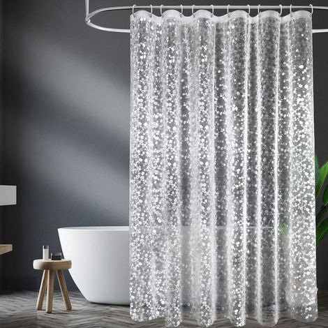 Rideau de douche anti-moisissure, 180 x 200 cm, avec 3 aimants plus puissants en bas, transparent, avec motif de galets 3D (1/5)