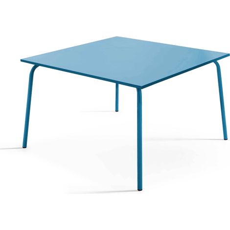 Table de jardin carrée en métal bleu pacific - Palavas (1/5)