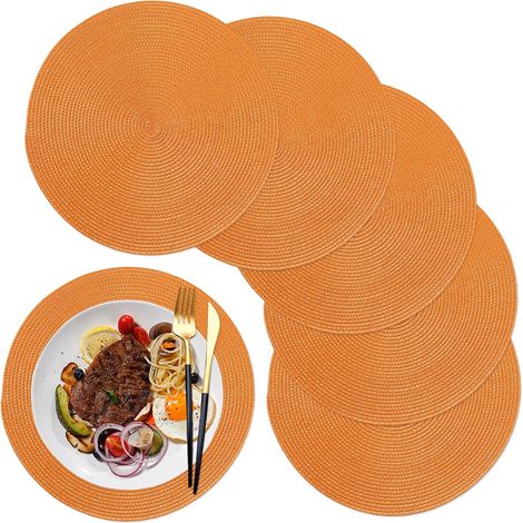 APEX Sets de table ronds orange, 38 cm de diamètre, en polypropylène, résistants à la chaleur et à l'usure, et lavables - Lot de 6 (1/5)