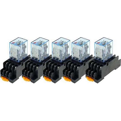 Relais de puissance MY4NJ (lot de 5) AC220V 14 broches DPDT, montage sur rail DIN avec embase, relais de commande industriel (1/5)