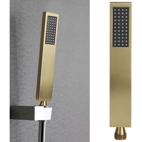 Soffione doccia, soffione doccia quadrato piatto G1/2, spruzzatore per doccia portatile interamente in rame, potente getto doccia contro l'acqua a bassa pressione (oro spazzolato) (1/4)