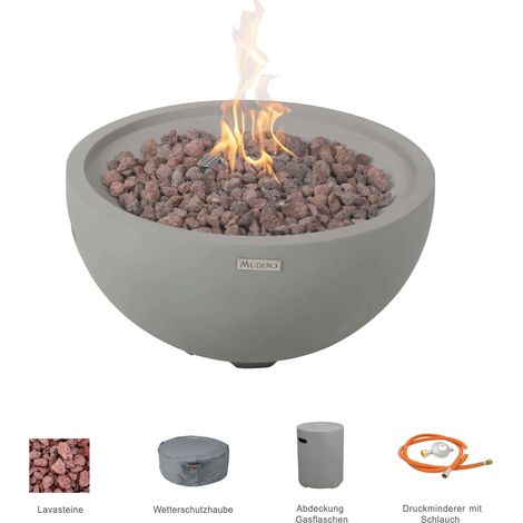 NANTUCKET Gas-Feuertisch 2-tlg. Set Glasfaserbeton D67x35 betongrau