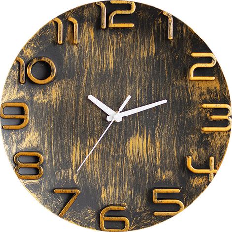 Horloge murale rétro 3D dorée (30 cm), grand modèle, très populaire, horloge à quartz créative à suspendre au mur.