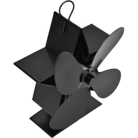Ventilateur de cheminée à 4 pales avec thermomètre intégré, pour poêle à bois d'intérieur, ventilation par air chaud pour une meilleure répartition de la chaleur, noir (1/5)